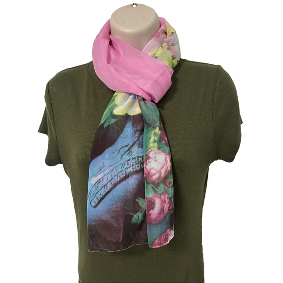 Women's 18X58" Pastel Colorful Spring Bloomcore Scarf Floral Easter BOHO Cottage - Picture 3 of 6